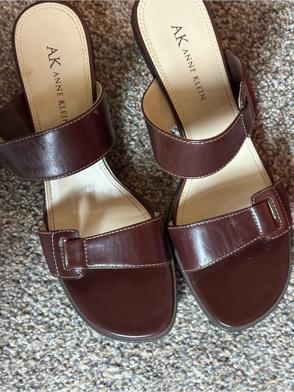 Anne Klein Chocolate Brown Leather Double-Strap Heels//size 6 1/2